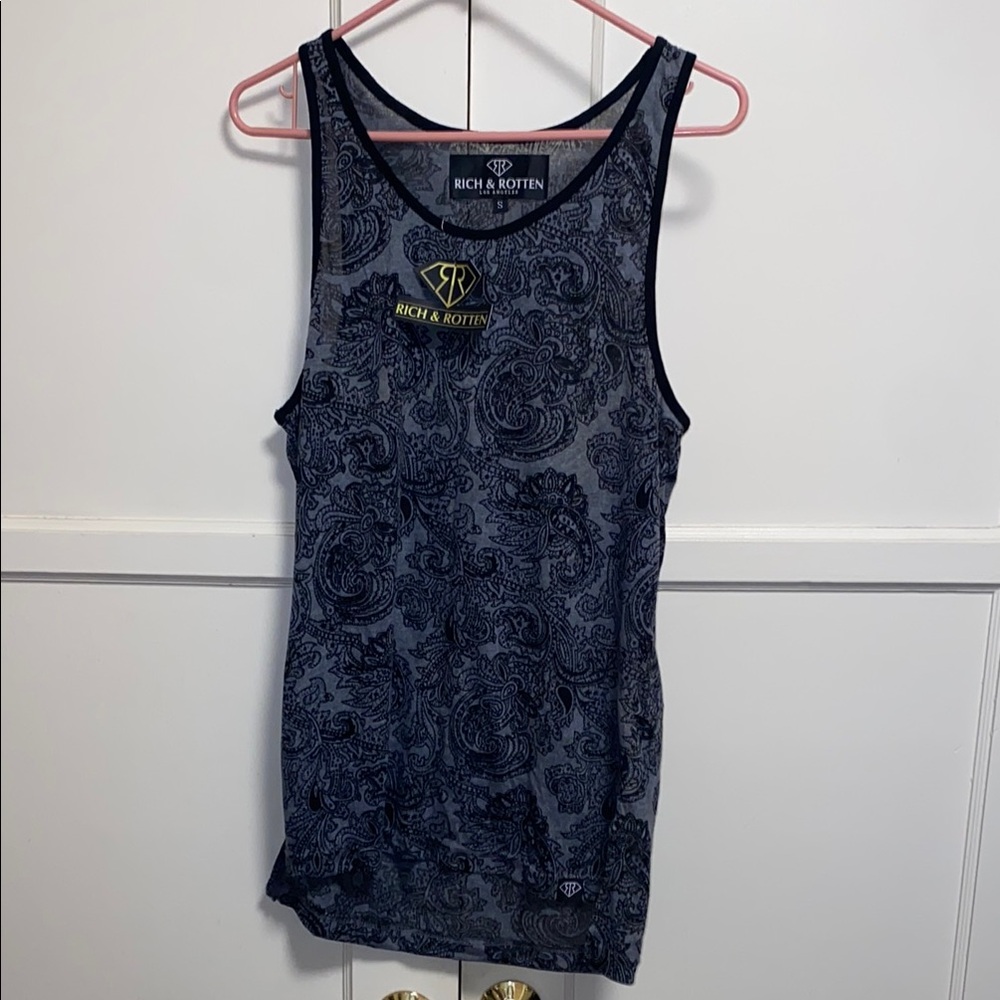 Rich & Rotten Gray and Black Tank Top with Crew Neck